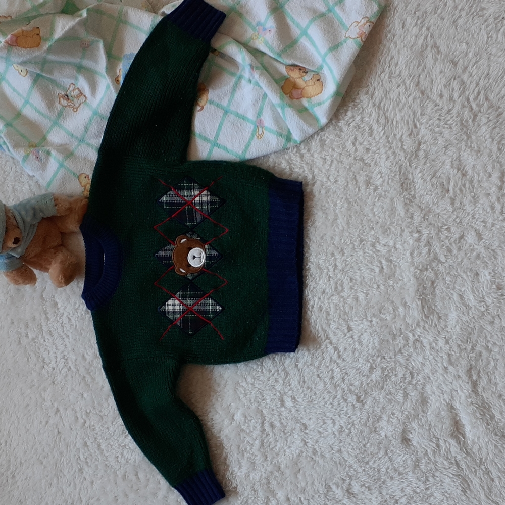 Kids Play Vintage Green Teddybear Sweater Size 18M